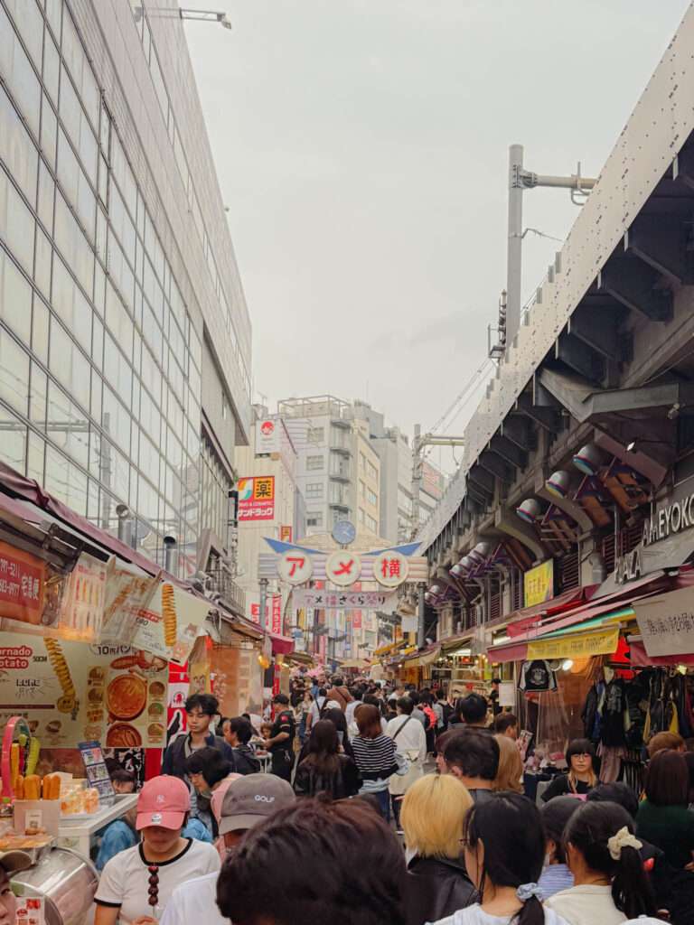 The busy Ameyoko street in Tokyo that is full of people and visited as part of a 5 day Tokyo itinerary