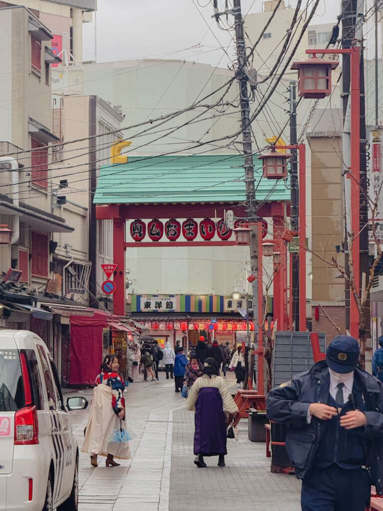A side Senso-Ji temple gate within the Asakusa neighborhood