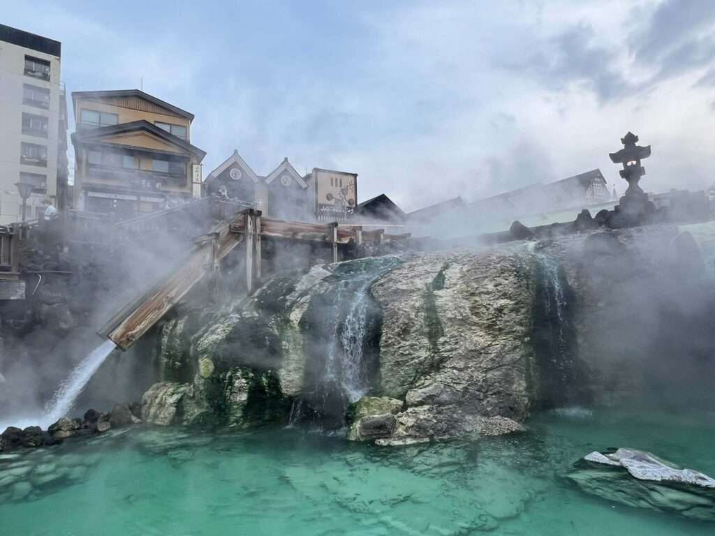 The central pool of the hot water that is used in the onsens around Kusatsu