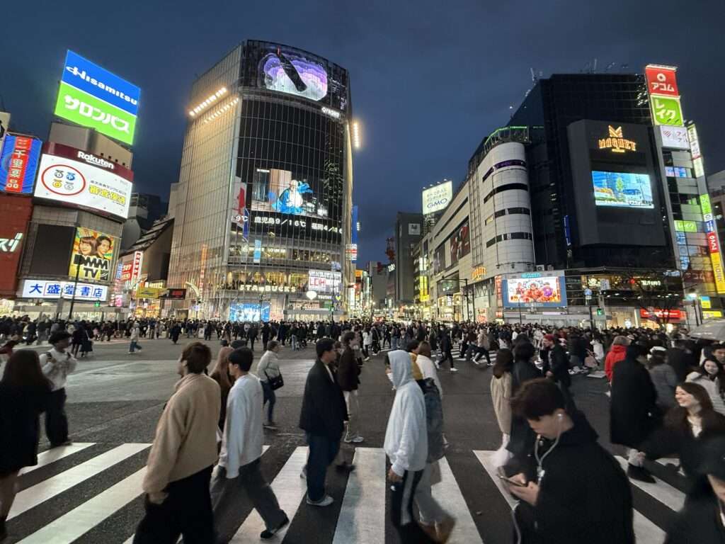 The crowds of crossing the Shibuya shuffle in Tokyo, Japan