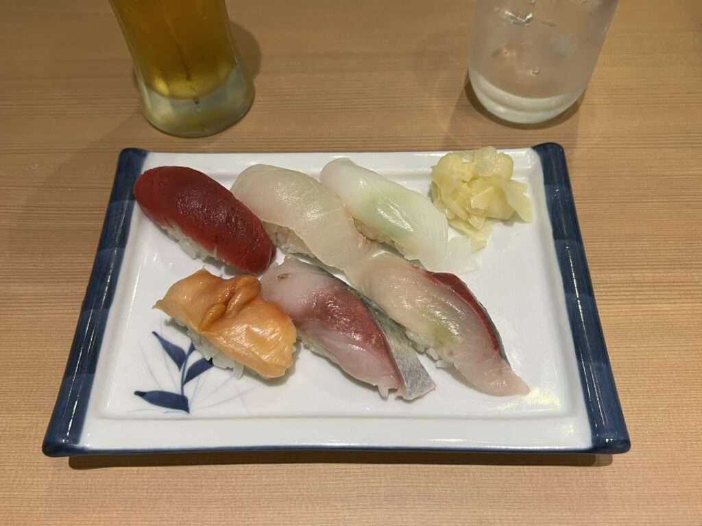 Classic nigiri style sushi from a fresh fish market in Tokyo, Japan