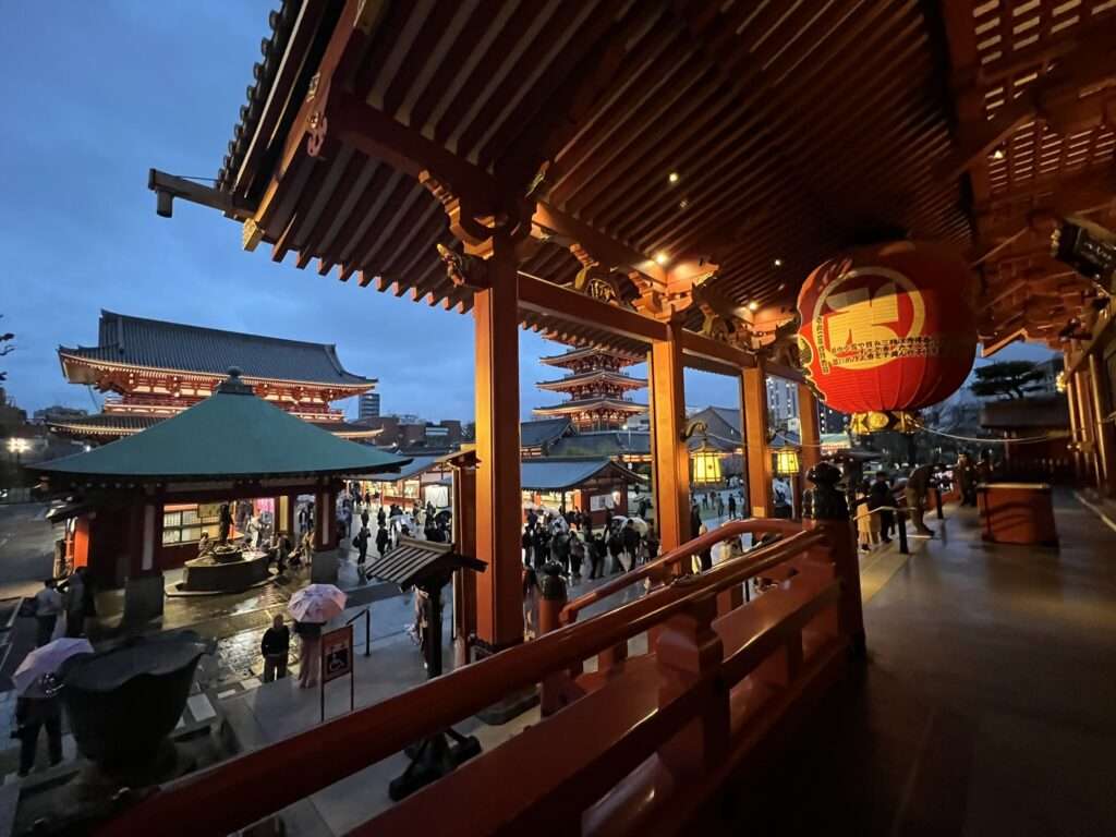 The red buildings of the Senso-Ji temple in Tokyo, Japan