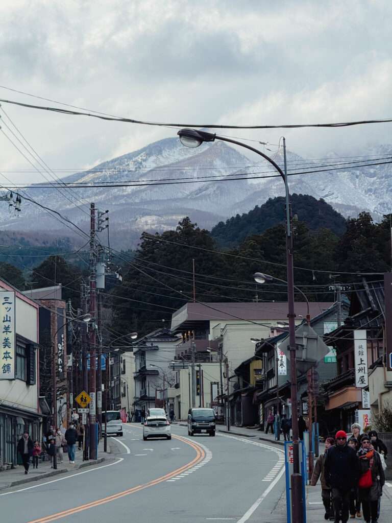 Snow capped mountains around the town of Nikko in Japan