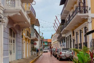 Cobblestone street lined with colonial architecture in Casco Viejo, Panama City, Panama - Panama travel guide