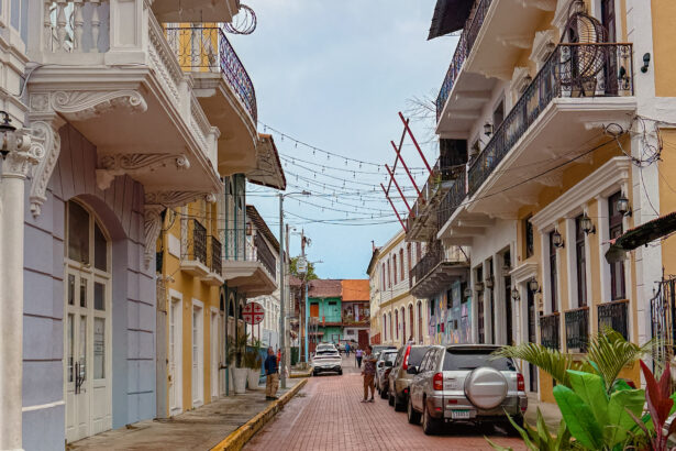 Cobblestone street lined with colonial architecture in Casco Viejo, Panama City, Panama - Panama travel guide