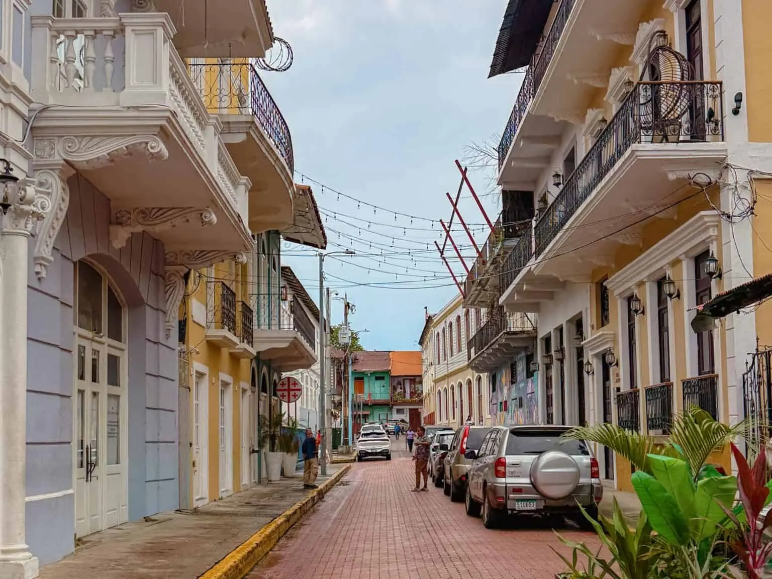 Cobblestone street lined with colonial architecture in Casco Viejo, Panama City, Panama - Panama travel guide