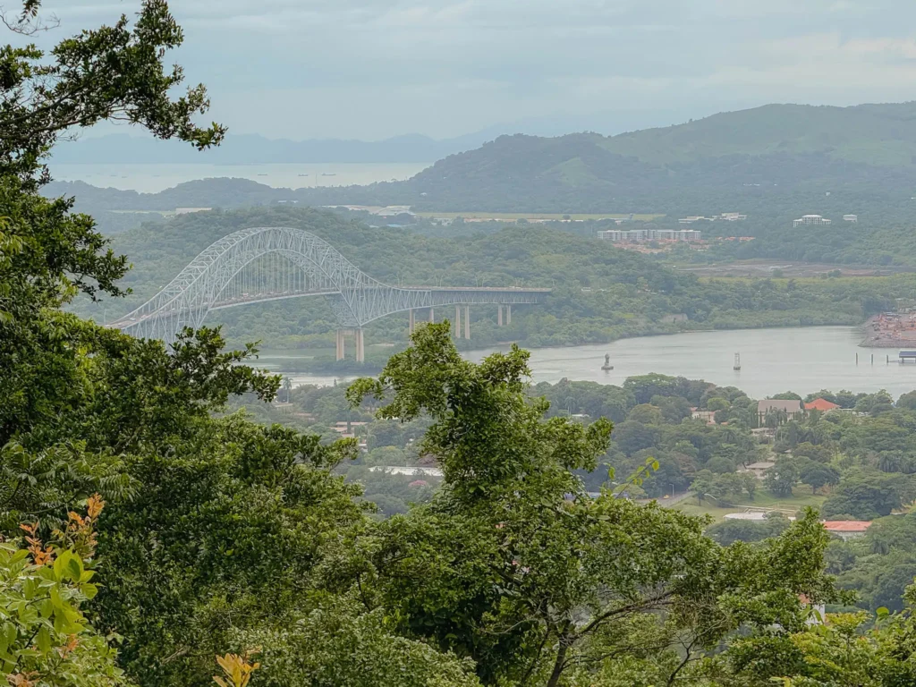 View from the summit of Ancon Hill looking toward the Bridge of the Americas over the Panama Canal — Ancon Hill Panama City