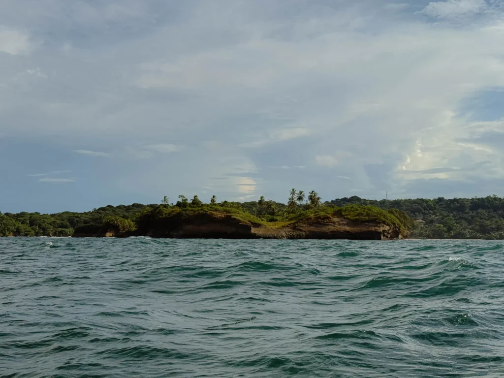 View from the water of the Caribbean coastline of Isla Bastimentos near Red Frog Beach in Bocas del Toro