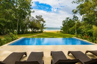 Infinity pool with view to the beach at Red Frog Beach Island Resort and Marina in Bocas del Toro, Panama