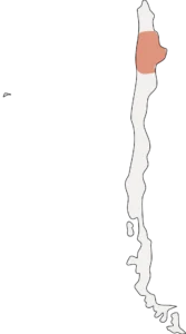Outline map of Chile with the Atacama Desert region highlighted