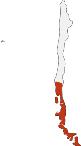 Outline map of Chile with the Patagonia region highlighted