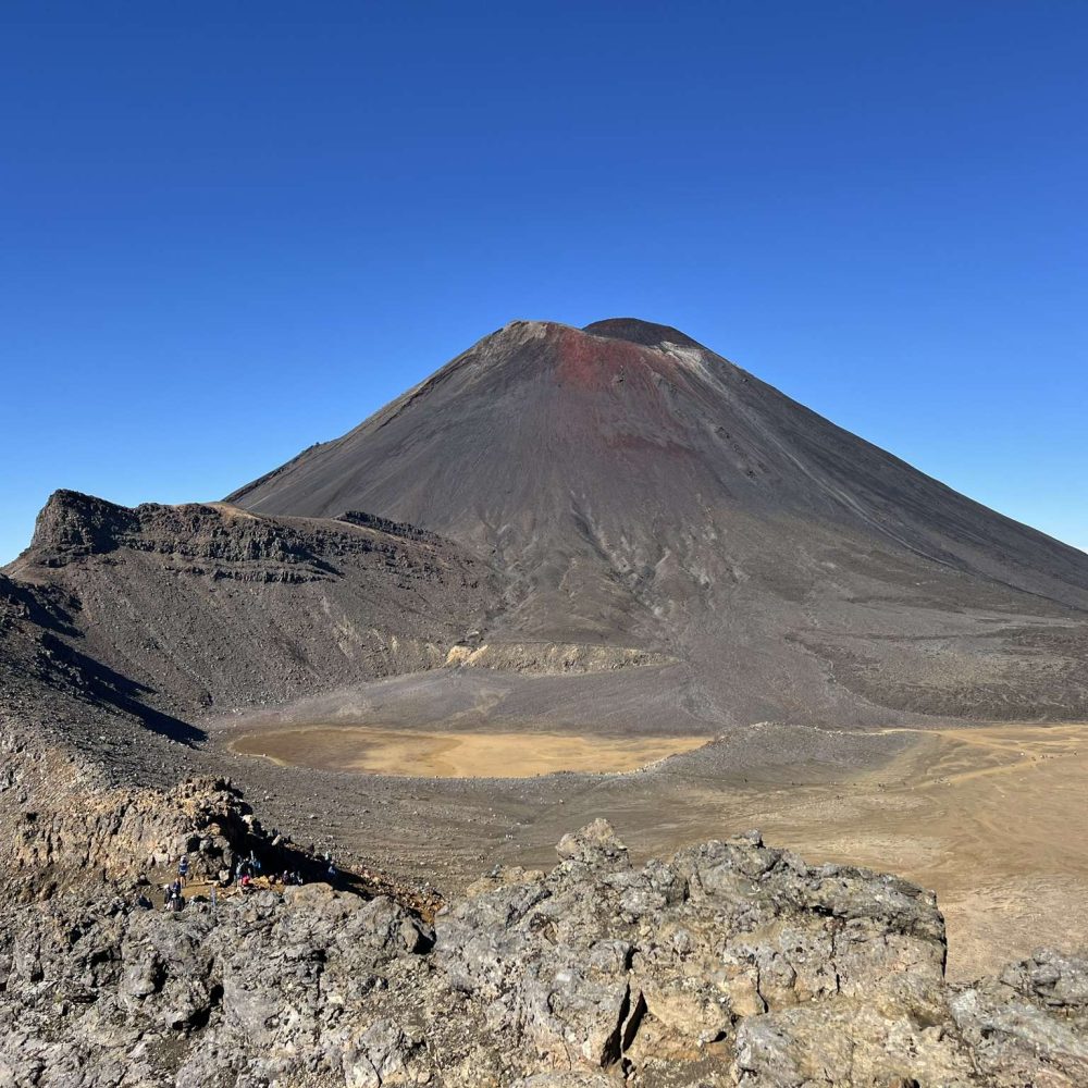 A grey volcano-shaped mountain that is seen during the Tongariro Crossing and used as one of the Lord of the Rings filming locations