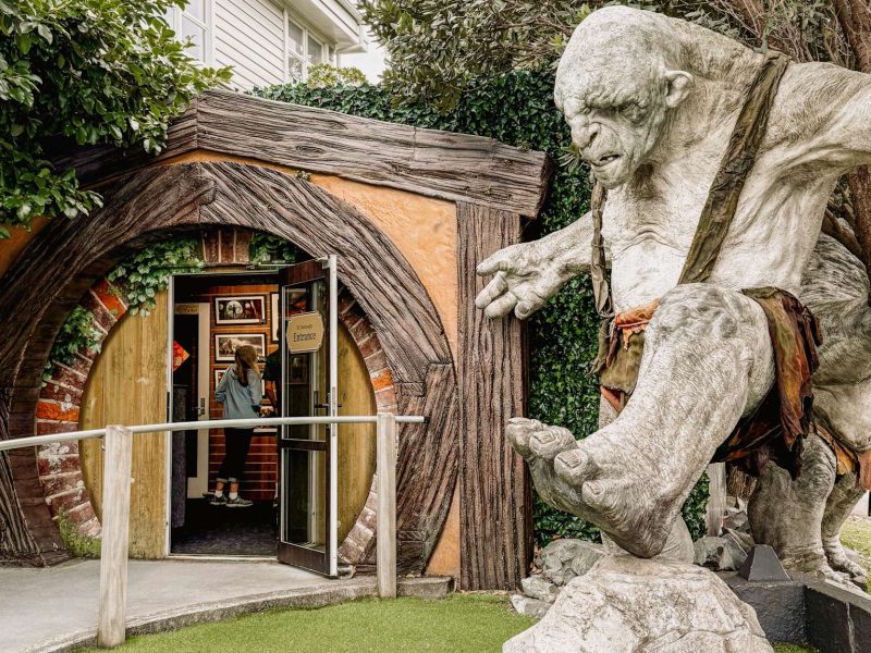 A troll standing at the entrance of a door at a building where the occupants designed many of the Lord of the Rings filming locations - Wellington itinerary