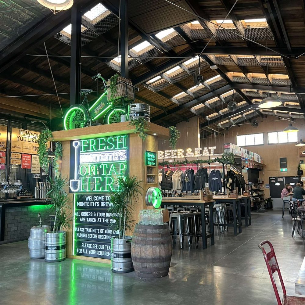 The interior of a bar at a brewery near the Southern Alps