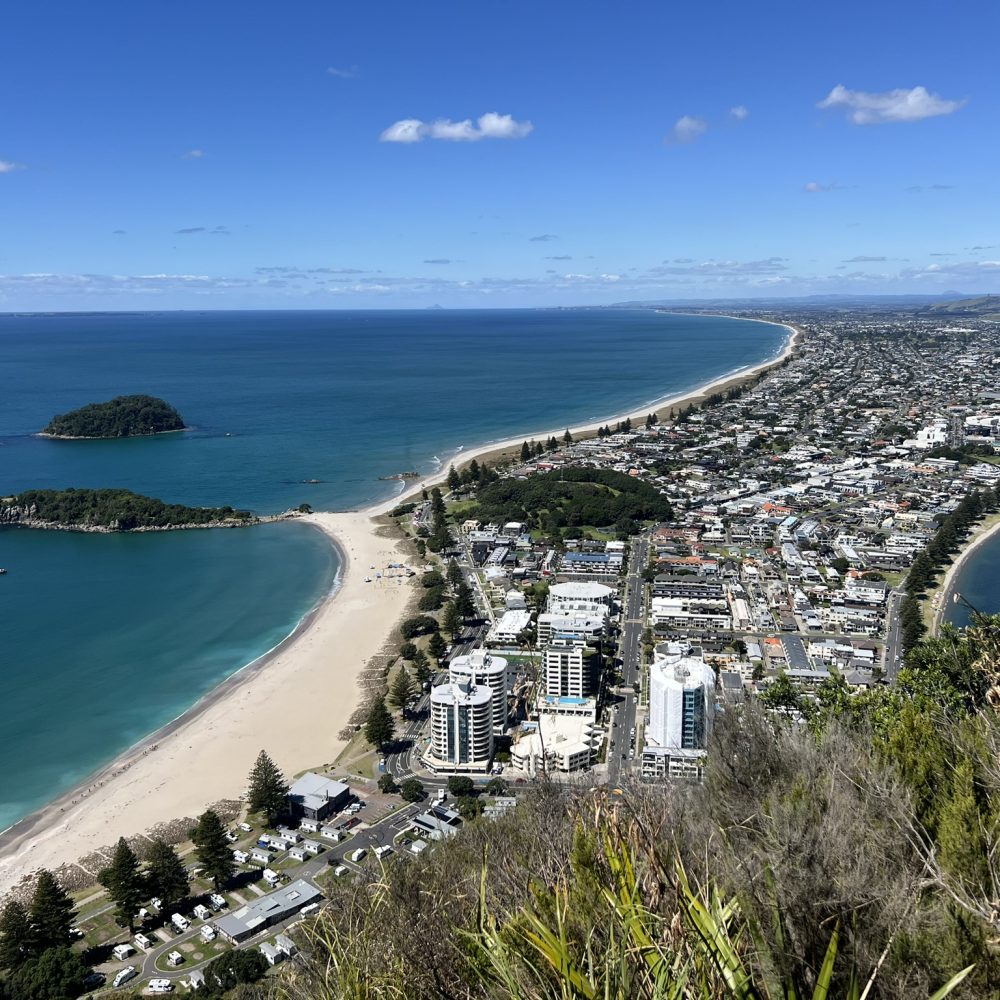 New Zealand_Coromandel Peninsula_3 Overlooking a town on a peninsula lined with beaches in the Coromandel Peninsula area