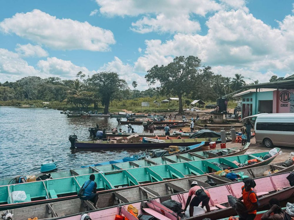 Suriname – Paramaribo-40 When looking to visit the Guianas, you can do a tour to a maroon community that departs from the boat docks on these colorful pirogues