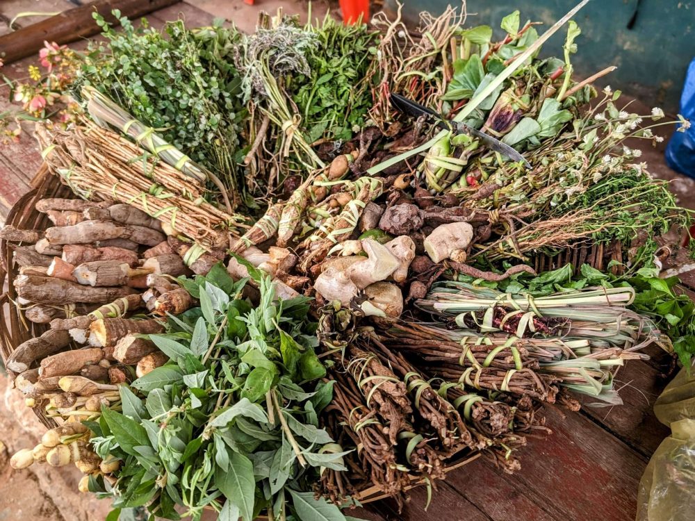A bowl of medicinal herbs used for the terere drink
