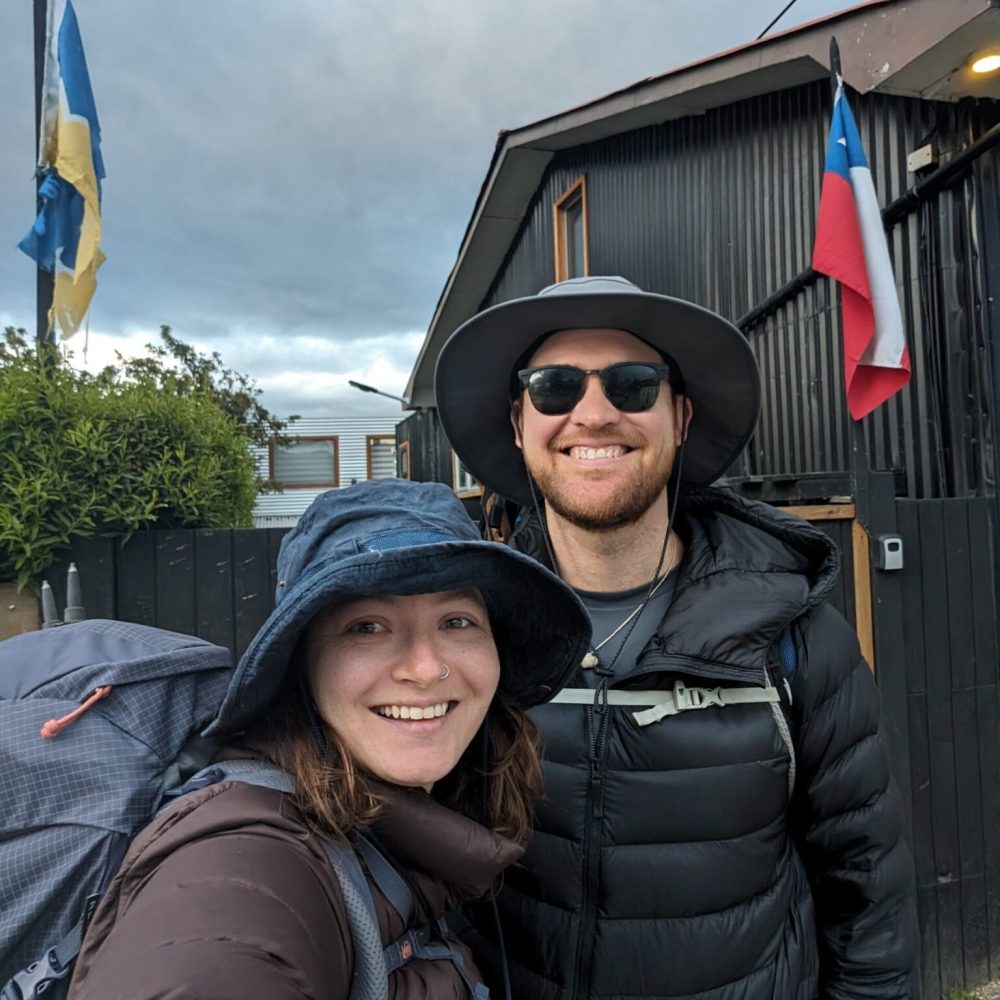 Two people with hiking gear on - Torres del Paine W Trek