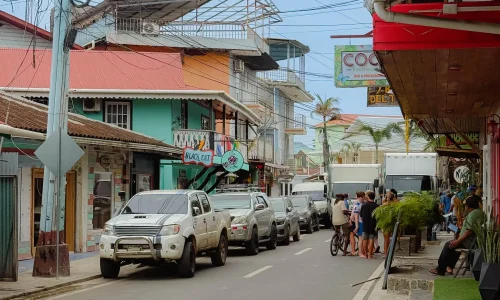 bocas_del_toro-bocas_town-street Colorful main street with shops and travelers in Bocas Town, Bocas del Toro